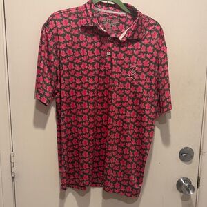 Pink & green Leaf Pattern Men's golf Shirt by Barstool size Large